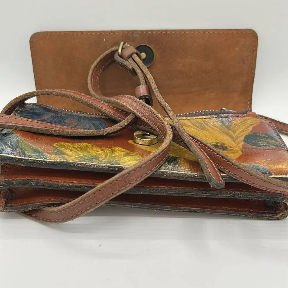 Patricia Nash Floral Leather Crossbody Organizer - Removable Strap